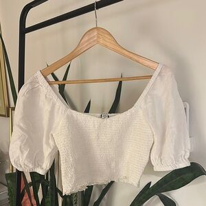 Elegant White Smocked Women's Top
